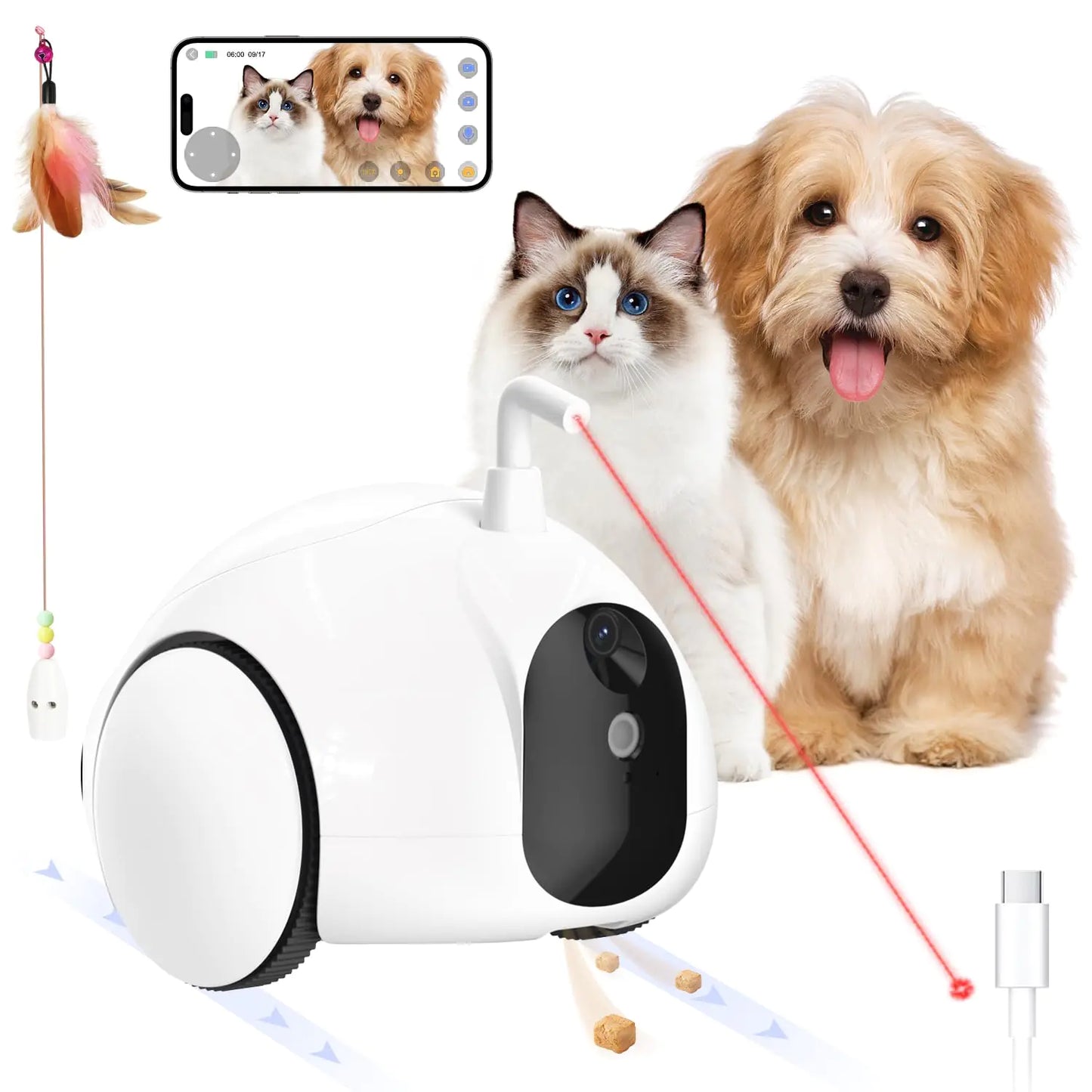 Pumpkii Pet Camera Robot β Moving Treat Dispenser with Night Vision, Two-Way Audio & App Control (2.4GHz Wi-Fi)