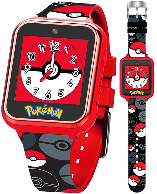 Accutime Pokemon Pokeball Touchscreen Kids Smart Watch - Red Interactive Educational Toy Watch with Camera Alarm Calculator for Boys & Girls