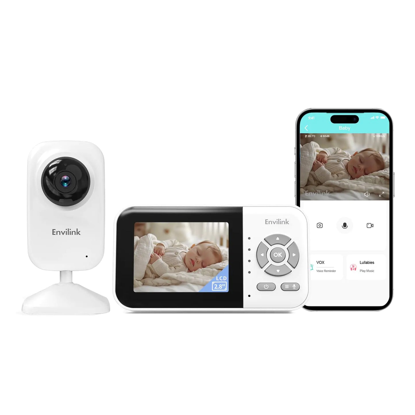 Envilink WiFi Baby Monitor – 2.8" LCD, Camera & Audio, Night Vision, VOX, 1200ft Range