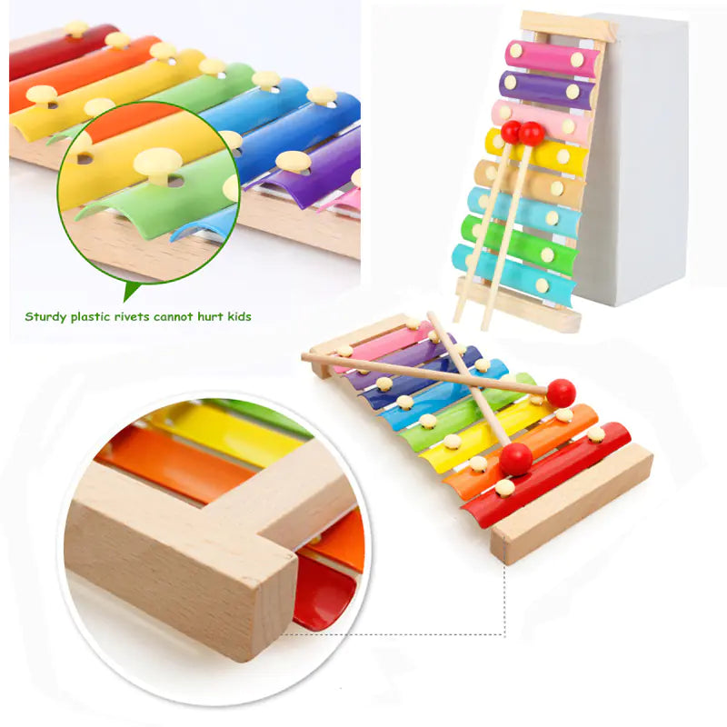 Colorful Eight Tone Wooden Knocking Qin for Children