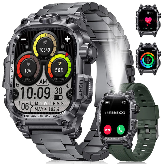 LIGE Military Smart Watch for Men(LED Flashlight)
