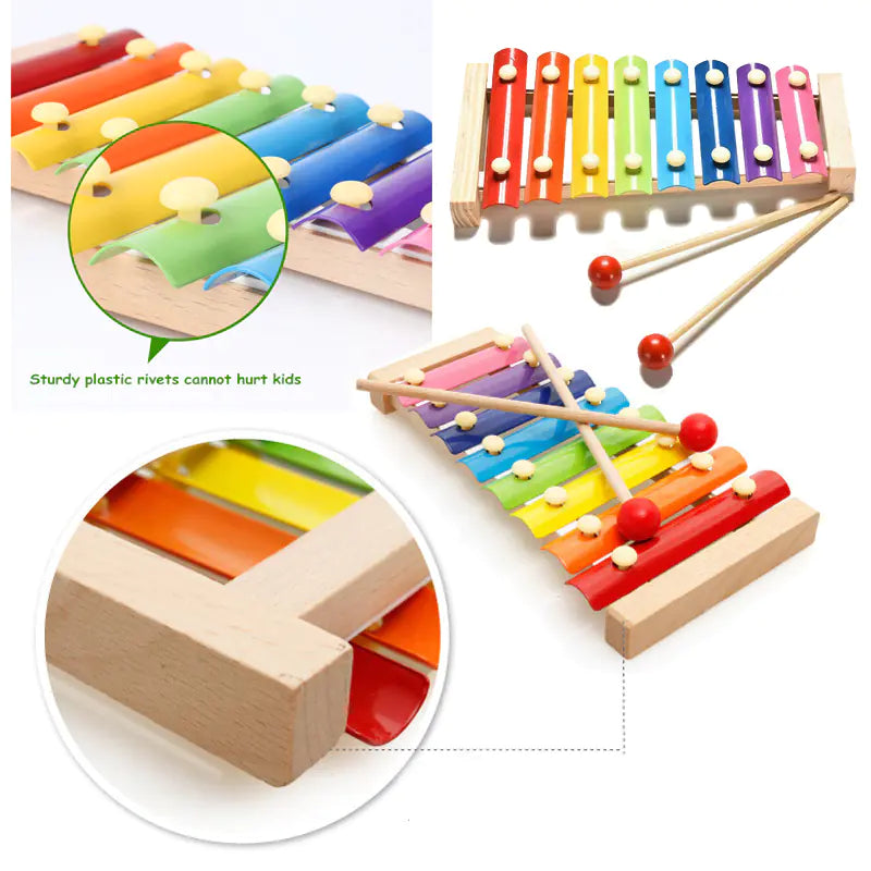 Colorful Eight Tone Wooden Knocking Qin for Children